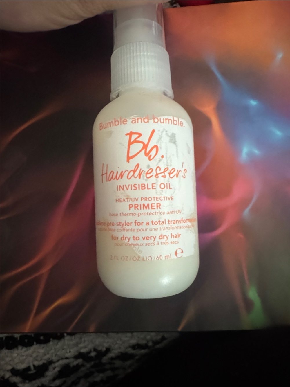 Bumble and bumble White Bottle with Coral Text Heat/UV Primer